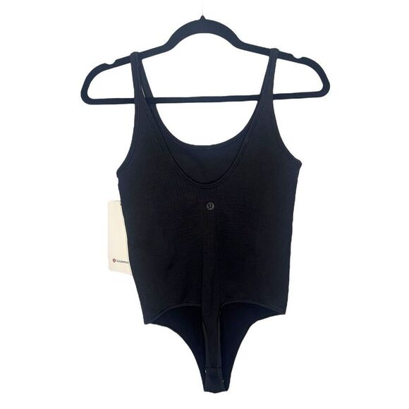Lululemon Women’s 4 Ebb to Street Bodysuit Black Ribbed Shelf Bra NEW - Picture 3 of 5